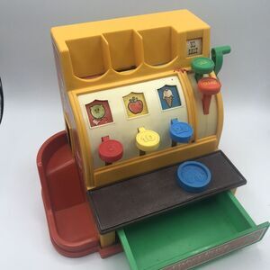 Fisher Price Cash‎ Register Vintage Kids Toys 1974 Working Bell with 1 Coin